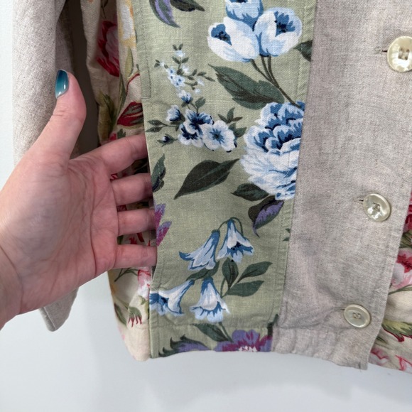 Vintage Boho Linen Blend Floral Patchwork Jacket Sz L Natural Cottagecore Artsy - Picture 5 of 10